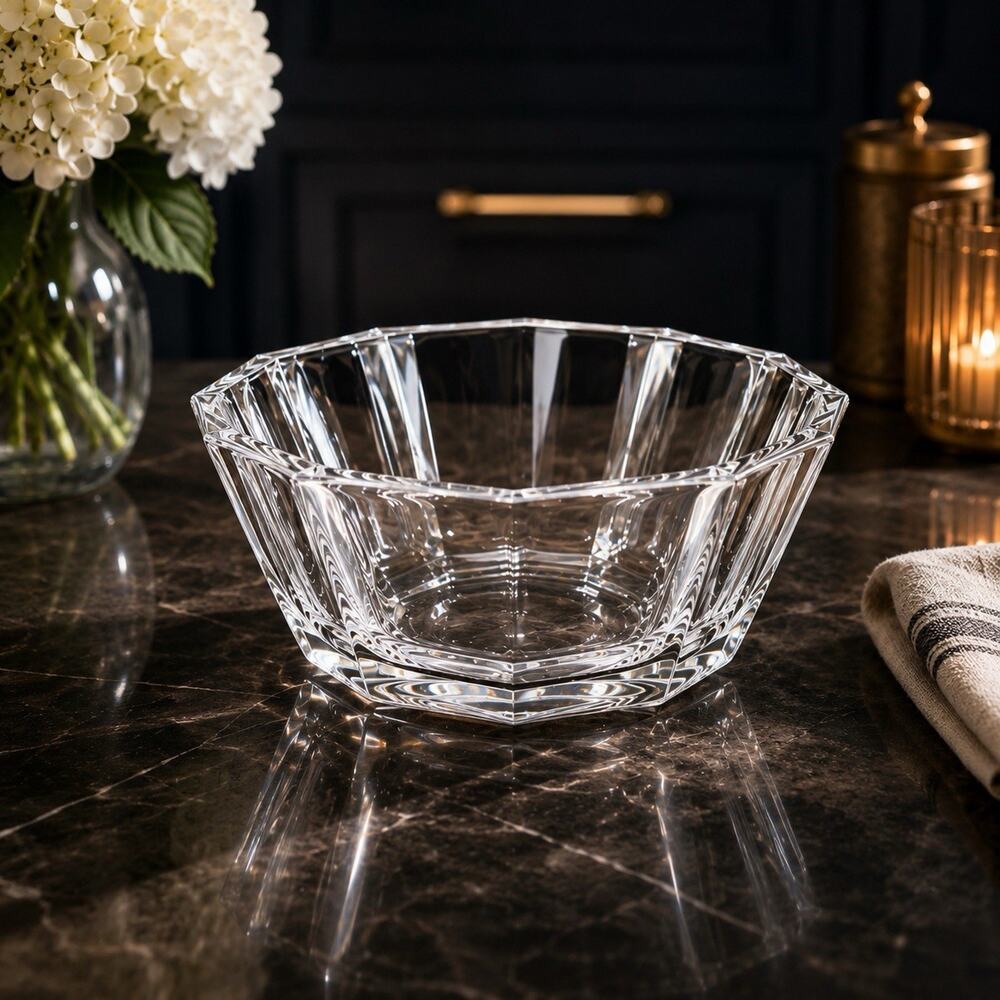 Italian Bormioli Faceted Glass Decorative Serving Bowl 5.5” paneled Design